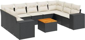 vidaXL Vidaxl - Set De Sof&aacute;s De Jard&iacute;n 10 Pzas Cojines Rat&aacute;n Sint&eacute;tico Negro