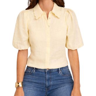 Mint Velvet Puff Sleeve Shirt With A Collar in Yellow at Nordstrom, Size X-Small
