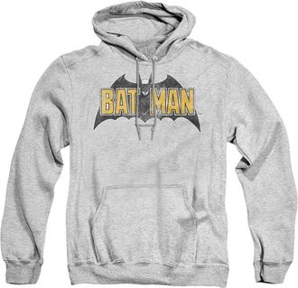 Gildan Batman Vintage Bat Logo On Gray Adult Pull Over Hoodie / Hooded Sweatshirt
