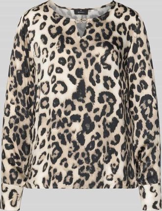 Monari Blusenshirt in Leo-Optik mit Schlüsselloch-Ausschnitt in BLACK, Größe 38