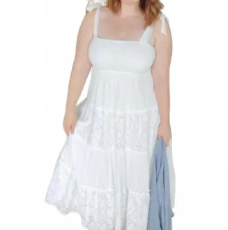 Hem & Thread Miss Daisy Midi Dress In White