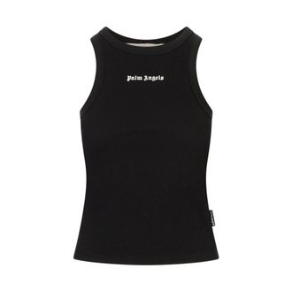 Palm Angels Tops, Dames, Zwart, L, Classic Logo Fitted Tank Top