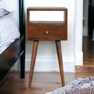 Direct Wicker Solid Wood Mini Chestnut Bedside, 1 Drawer & Open Shelf in Dark Brown | Size: 1 Pack