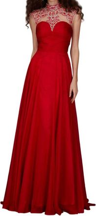 Angela & Alison Mock-Neck Prom Dress In Hot Red