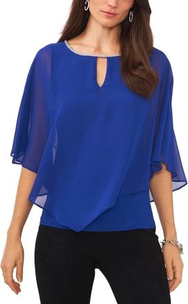 MSK Msk Top Womens Blue Embellished Keyhole Flutter Sleeve Blouse PALL104