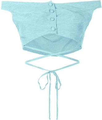 Amir Slama off-shoulder cropped blouse - women - Viscose/Linen/Flax - GG - Blue