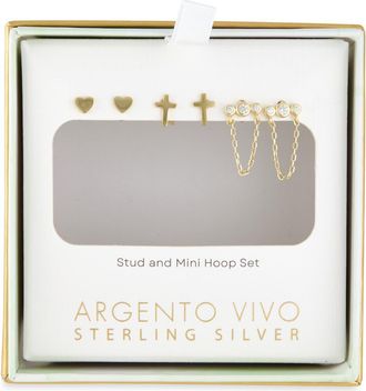 Argento Vivo Pack of 3 Assorted Studs & Crystal Chain Drop Earrings Set in Gold at Nordstrom Rack