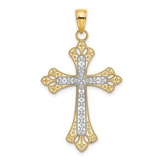 Diamond2Deal 10k Yellow Gold Rhodium Scalloped Edges Cross Charm