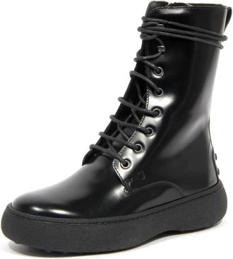 Tod's Winter enkellaarzen met zijrits - Dames - Veterlaarzen - Zwart - 35 EU - Leer - Schoenen