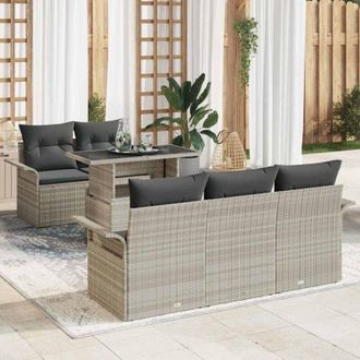 vidaXL Vidaxl - Conjunto De Sof&aacute; De Jard&iacute;n Con Coj&iacute;n 6 Pcs Gris Claro Polirat&aacute;n