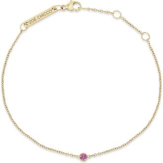 Zo&euml; Chicco 14K Gold Bezel Gemstone Pendant Bracelet in Yellow Gold/Pink Saphire at Nordstrom, Size 7