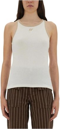 Baum Und Pferdgarten Geribbelde Gebreide Tanktop met Contrasterende Bies - Dames - Tops zonder mouwen - Wit - M - Tops