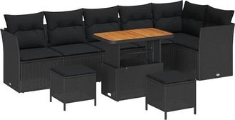 vidaXL Conjunto De Sof&aacute; De Jard&iacute;n Manual 9 Pcs Negro 90 X 55 X 71 Cm Vidaxl