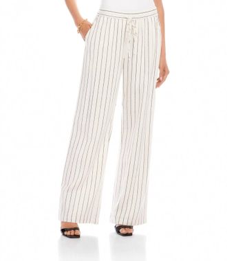 Karen Kane Linen Blend Stripe Drawstring Pants In Cream And Black