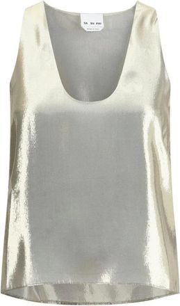 SA SU PHI Sleeveless Tops, female, Yellow, Size: XS Silk-Blend Sleeveless Top with Round Neckline