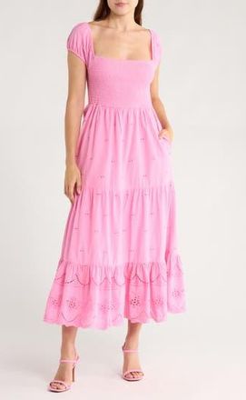 Area Stars Martina Puff Sleeve Eyelet Maxi Dress in Pink at Nordstrom Rack, Size X-Small