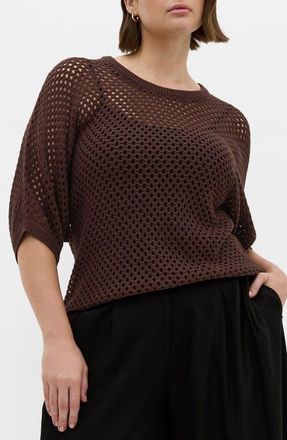 City Chic Open Stitch Sweater in Chocolate at Nordstrom, Size Xxxs