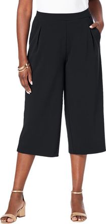 Jessica London Wide-Leg Crop Crepe Pants in Black at Nordstrom, Size Medium