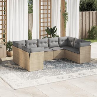vidaXL Set De Sof&aacute;s De Jard&iacute;n 9 Pzas Con Cojines Rat&aacute;n Sint&eacute;tico Beige Vidaxl