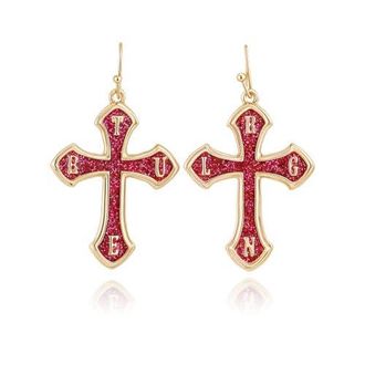 True Religion Glitter Cross Drop Earrings in Gold Tone at Nordstrom
