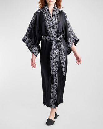 Natori Ysobel Floral-Embroidered Silk Robe