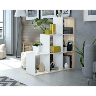 Dmora Librer&iacute;a Cincinnati, Librer&iacute;a De Doble Cara Con 6 Compartimentos, Estanter&iacute;a Divisoria Para Oficina, Cm 108x28h110, Blanco Y Roble, Con Embalaje Refor