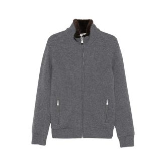 Barba Cardigan in maglia a coste con zip - - Knitwear - Uomo - Grigio - L
