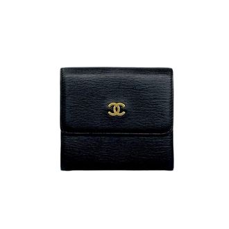 Chanel Black Leather Wallet (Tri-Fold) (Pre-Owned)