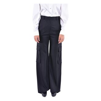 Max Mara Wide Trousers, female, Black, XS, Cargo wool Trousers with wide leg
