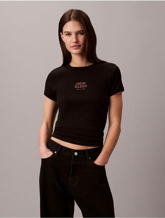 Calvin Klein Jeans Calvin Klein Womens Logo Graphic Rib Slim T-Shirt - Black - L