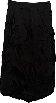 Dries Van Noten Crinkled Effect Midi Skirt in Black Polyester