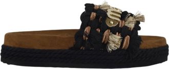 Mou Fringe-Detail Sandals With Large Decorative Logo