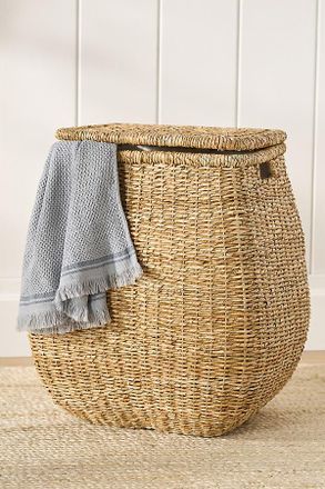 Anthropologie Woven Lidded Seagrass Hamper with Handles