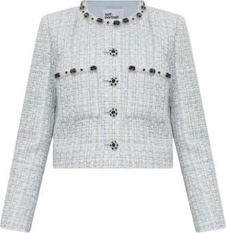 Self Portrait Giacca in tweed con strass - Blu