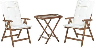 Beliani Bistro Set with Cushions Folding AMANTEA Acacia Wood Off-White
