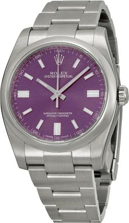 Rolex Pre-owned Rolex Oyster Perpetual 36 mm Purple Dial Stainless Steel Bracelet Mens Watch 116000PUSO