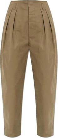 Moschino Geplooide broek - Dames - Broeken - Groen - XS - Katoen - Broeken