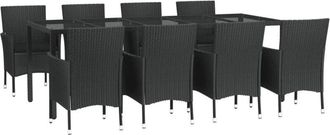 vidaXL Set De Comedor De Jard&iacute;n 9 Pzas Y Cojines Rat&aacute;n Sint&eacute;tico Negro Vidaxl