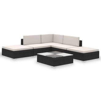 Berkfield Home 6 Piece Garden Lounge Set with Cushions Poly Rattan Black