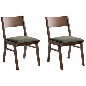 Beliani Conjunto De 2 Sillas De Comedor Retro Tradicional Sin Reposabrazos Asiento De Tela Verde Oscuro Estructura De Madera Maciza Oscura Enola