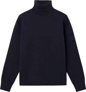 Stone Island Trui met coltrui en ribboorden - Heren - Coltruien - Blauw - M - Katoen - Truien & Vesten