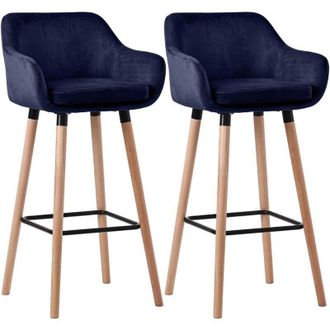 Clp Clp - Lote De 2 Taburetes De Bar De Terciopelo Grant Azul Oscuro