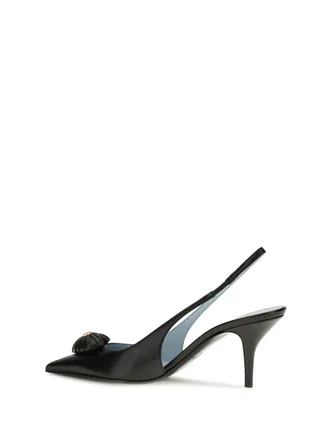 Valentino Garavani Womens Slingback Pumps Coeur Royal Leather Black Calf Sandal