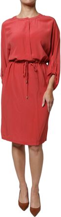 PESERICO Red Long Sleeves Pencil Cut Drawstring Waist Womens Dress (Pre-Owned)