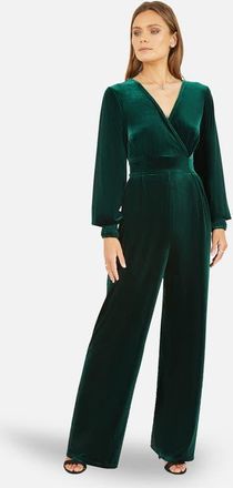 Yumi Velvet Long Sleeve Jumpsuit in Green at Nordstrom, Size 10