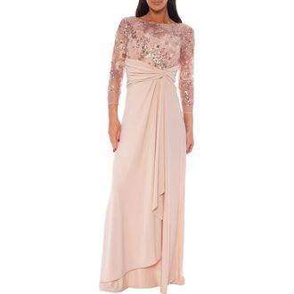 OLEG CASSINI Beaded Sequin Ruffle Gown in Blush at Nordstrom Rack, Size X-Large