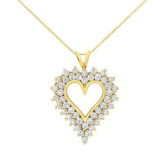 House of Brilliance 14K Yellow Gold Silver 4 cttw Round-cut Diamond Cluster Heart Pendant Necklace at Nordstrom