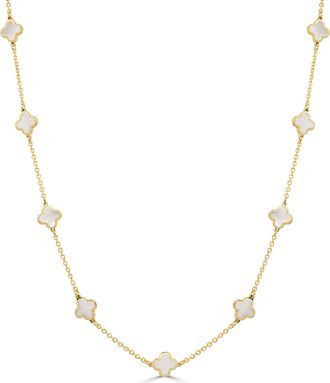 Italian Gold, Inc 14K Yellow Gold Xs Clover Station Necklace - 5Mm - Mop