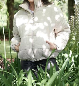 Eadie Lifestyle Womens Linen Bomber Jacket In Natural