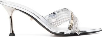 Alevì 85mm metallic-finish leather sandals - women - Calf Leather/Calf Leather/Metal/Plastic - 37 - Silver